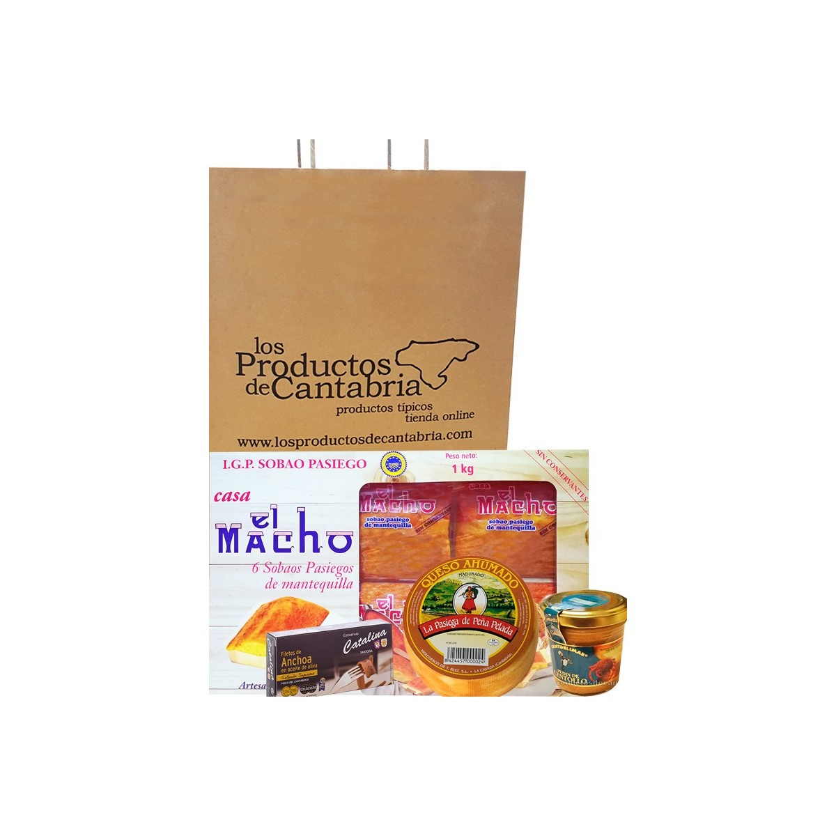 LOTE 14 Sobao El Macho 6u, queso ahumado, octavillo anchoa 50g, puding centollo LOTE 14 Sobao El Macho 6u, queso ahumado, octavillo anchoa 50g, puding centollo