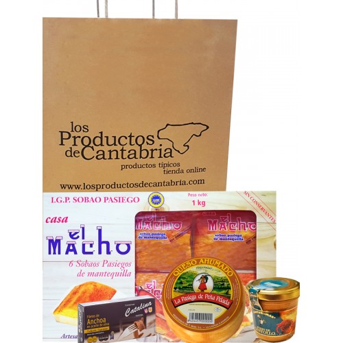 LOTE 14 Sobao El Macho 6u, queso ahumado, octavillo anchoa 50g, puding centollo